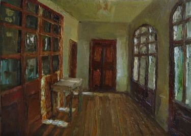 Painting titled "In a sunny room (25…" by Kamsar Ohanyan, Original Artwork, Oil Mounted on Wood Stretcher frame