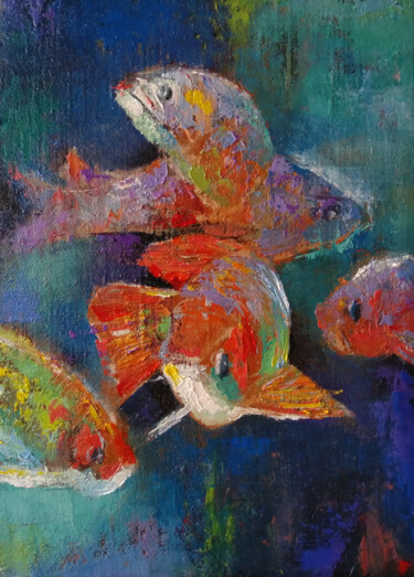 Malerei mit dem Titel "In the colorful sea…" von Kamsar Ohanyan, Original-Kunstwerk, Öl Auf Keilrahmen aus Holz montiert