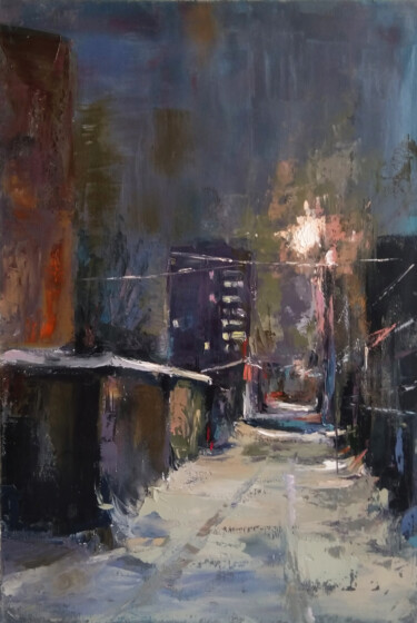 Картина под названием "Winter night(40x60c…" - Kamsar Ohanyan, Подлинное произведение искусства, Масло Установлен на Деревян…