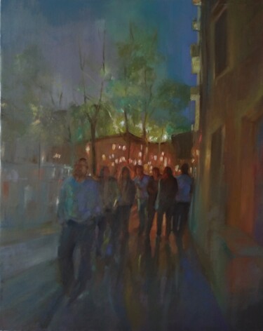 Painting titled "Jazz festival in Ye…" by Kamsar Ohanyan, Original Artwork, Oil Mounted on Wood Stretcher frame