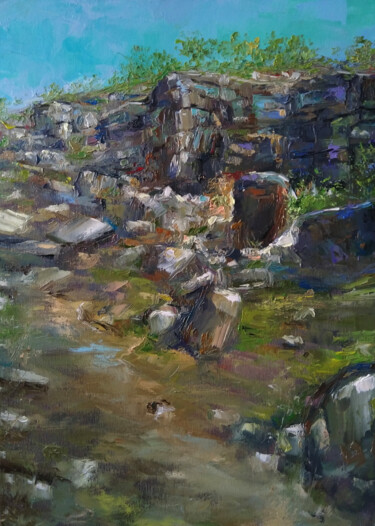 Картина под названием "Village road (34x47…" - Kamsar Ohanyan, Подлинное произведение искусства, Масло Установлен на Деревян…
