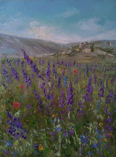 Painting titled "Field of flowers(30…" by Kamsar Ohanyan, Original Artwork, Oil Mounted on Wood Stretcher frame