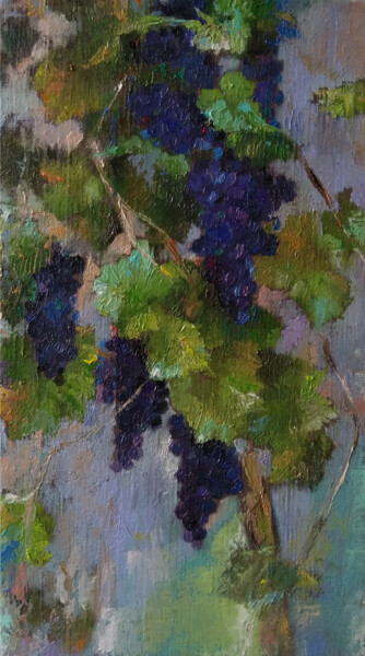 Painting titled "Grape wine (28x50cm…" by Kamsar Ohanyan, Original Artwork, Oil Mounted on Wood Stretcher frame