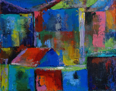 Peinture intitulée "Colorful roofs" par Kamsar Ohanyan, Œuvre d'art originale, Huile Monté sur Châssis en bois