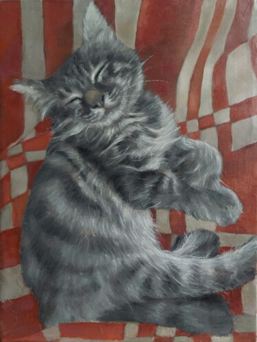 Peinture intitulée "PEACEFUL PURR" par Kamsar Ohanyan, Œuvre d'art originale, Huile Monté sur Châssis en bois