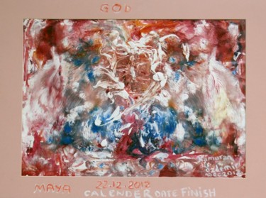 Painting titled "MAYA GOD SERİE 2" by Kamuran Art Textil, Original Artwork, Watercolor Mounted on Cardboard