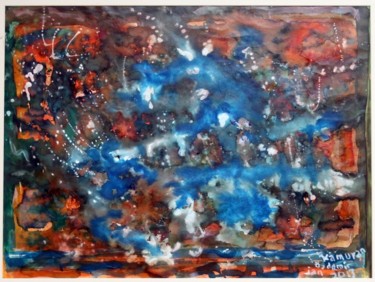 Pintura intitulada "Tanrı, Gökyüzü ,tan…" por Kamuran Art Textil, Obras de arte originais, Aquarela Montado em Cartão