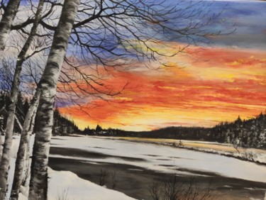 Painting titled "Winter evening" by Kanat Mks, Original Artwork, Gouache