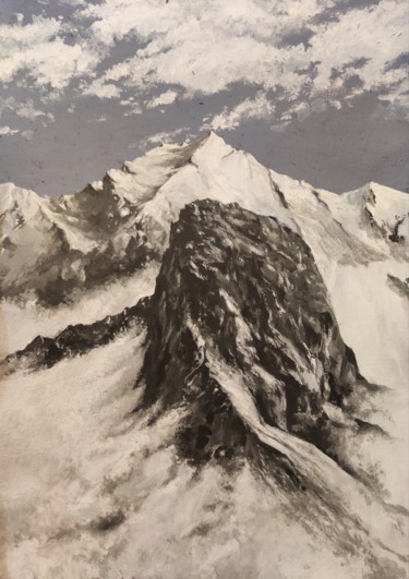Pintura titulada "Grey mountain" por Kanat Mks, Obra de arte original, Gouache