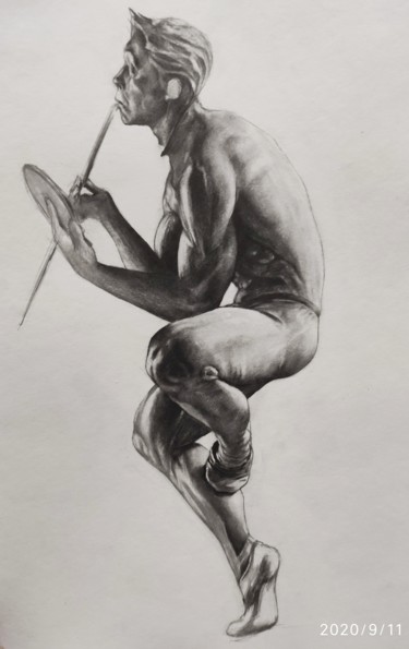 Drawing titled "Artist" by Kanat Mks, Original Artwork, Pencil