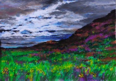 Painting titled "Cloudy evening at m…" by Kanat Mks, Original Artwork, Acrylic