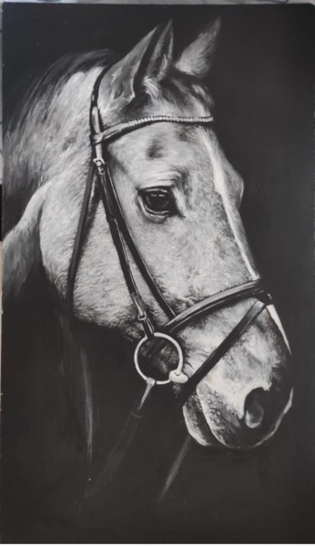 Dessin intitulée "Horse Head 3" par Kanat Mks, Œuvre d'art originale, Acrylique