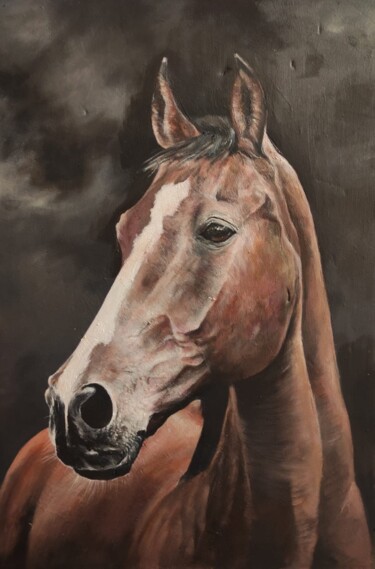 Painting titled "Horse head browny" by Kanat Mks, Original Artwork, Acrylic