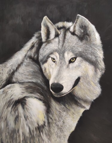 Painting titled "Wolf portrait" by Kanat Mks, Original Artwork, Acrylic
