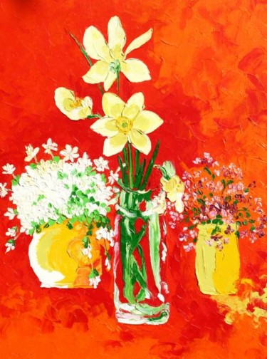 Painting titled "Три весених  букета…" by Aleksandr Kandinskii Dae, Original Artwork, Oil