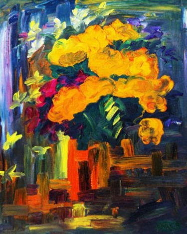 Картина под названием "Цветы у входа на те…" - Александр Кандинский-Дае, Подлинное произведение искусства, Масло