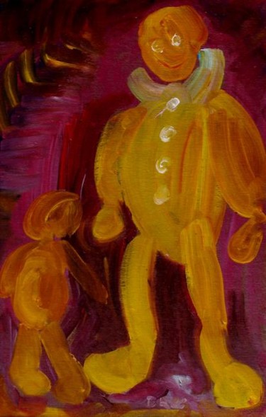 Картина под названием "Клоун с мальчиком." - Александр Кандинский-Дае, Подлинное произведение искусства, Масло