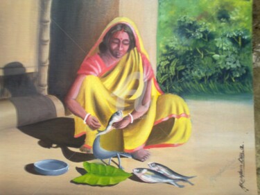 Painting titled "Hilsha fish" by Kangkan Das, Original Artwork