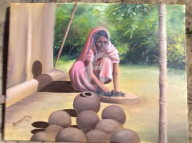 Painting titled "untiteled" by Kangkan Das, Original Artwork, Oil