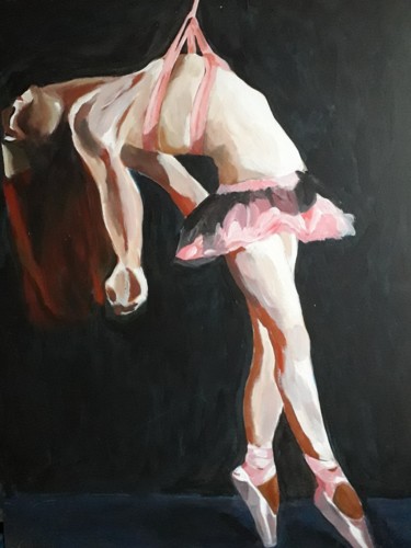 Painting titled "Hanging ballerina" by Wim Kannekens, Original Artwork, Acrylic Mounted on Cardboard