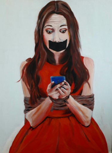 Painting titled "Whatsapp?" by Wim Kannekens, Original Artwork, Acrylic Mounted on Other rigid panel