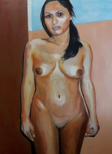 Painting titled "Indian girl" by Wim Kannekens, Original Artwork, Acrylic
