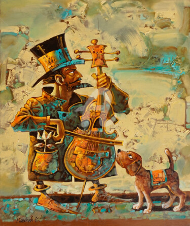Картина под названием "Виолончелист" - Konstantin Kansky (Kanskyart), Подлинное произведение искусства, Масло Установлен на…