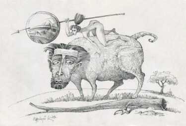 Dibujo titulada "В звериной шкуре." por Konstantin Kansky (Kanskyart), Obra de arte original, Lápiz