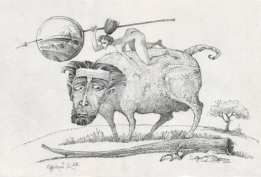 Drawing titled "В звериной шкуре." by Konstantin Kansky (Kanskyart), Original Artwork, Pencil