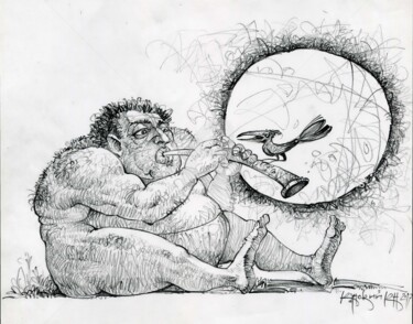 Drawing titled "Улетевшая мелодия." by Konstantin Kansky (Kanskyart), Original Artwork, Pencil