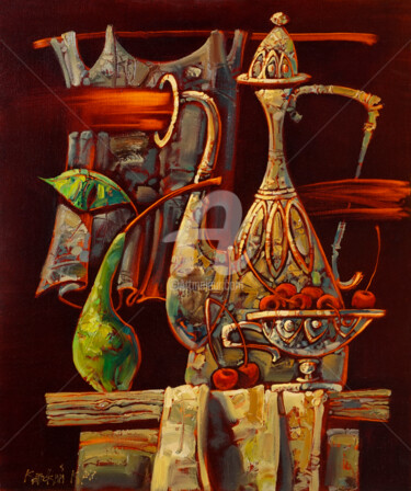 제목이 "Груша, вишни и кувш…"인 미술작품 Konstantin Kansky (Kanskyart)로, 원작, 기름 나무 들것 프레임에 장착됨