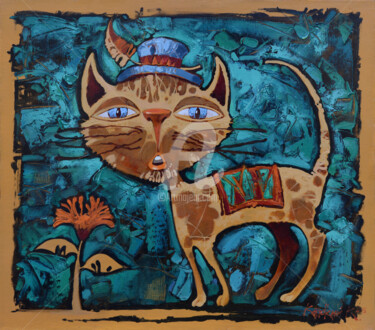 Peinture intitulée "Котик тёпленький жи…" par Konstantin Kansky (Kanskyart), Œuvre d'art originale, Huile Monté sur Châssis…