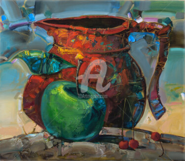 Картина под названием "Вишни, яблоко, кувш…" - Konstantin Kansky (Kanskyart), Подлинное произведение искусства, Масло Устано…
