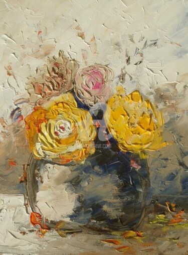 Painting titled "Petit bouquet jaune" by Kao Bourillon, Original Artwork