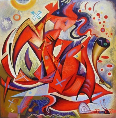 Schilderij getiteld "Red woman" door Kaola Oty, Origineel Kunstwerk