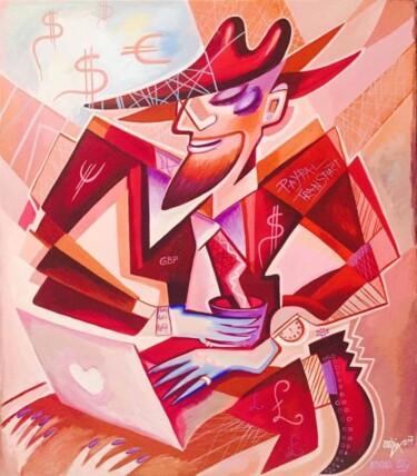 Pintura intitulada "MAN with coffee" por Kaola Oty, Obras de arte originais, Acrílico