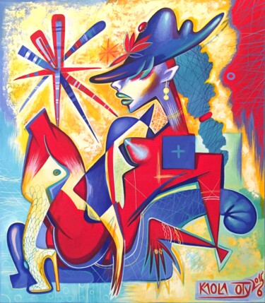 Peinture intitulée "blue-hat" par Kaola Oty, Œuvre d'art originale, Acrylique