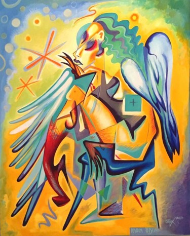 Malerei mit dem Titel "Angel with broken w…" von Kaola Oty, Original-Kunstwerk, Acryl