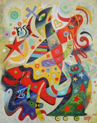 Schilderij getiteld "The Kiss" door Kaola Oty, Origineel Kunstwerk, Olie