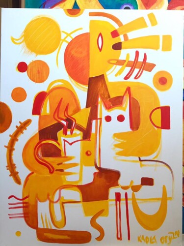 Painting titled "Coffee with cats (…" by Kaola Oty, Original Artwork, Acrylic
