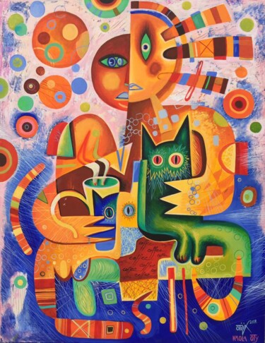 Painting titled "'Coffeecats'" by Kaola Oty, Original Artwork
