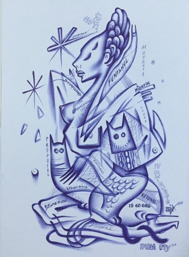 Painting titled "Lady anesthetist do…" by Kaola Oty, Original Artwork, Ink