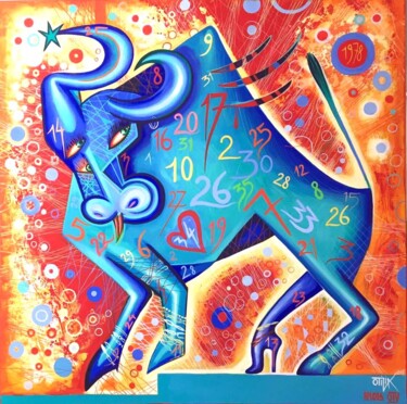 Malerei mit dem Titel "The blue bull ( tor…" von Kaola Oty, Original-Kunstwerk, Acryl