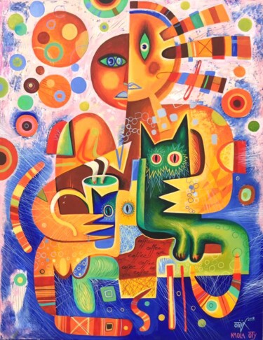 Картина под названием "Morning with 'coffe…" - Kaola Oty, Подлинное произведение искусства, Акрил