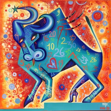 Painting titled "Lady TORO azul" by Kaola Oty, Original Artwork, Acrylic