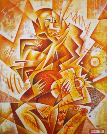 Painting titled "Man with hamburger" by Kaola Oty, Original Artwork