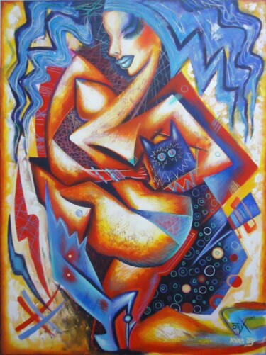 Peinture intitulée "BLUE" par Kaola Oty, Œuvre d'art originale, Acrylique