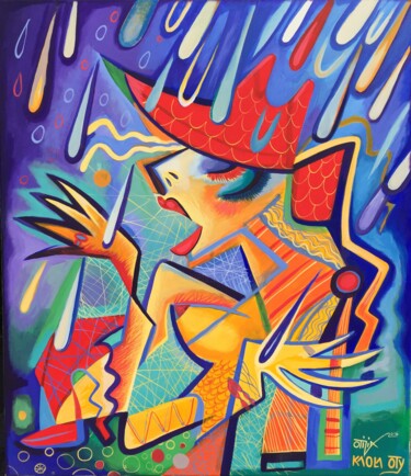 Schilderij getiteld "Lady on rain" door Kaola Oty, Origineel Kunstwerk, Acryl
