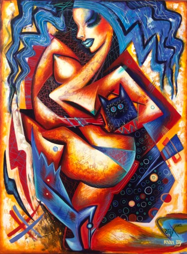 Malerei mit dem Titel "Blue" von Kaola Oty, Original-Kunstwerk, Acryl