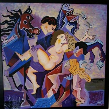 Schilderij getiteld "Leucip kidnapping d…" door Kaola Oty, Origineel Kunstwerk, Acryl
